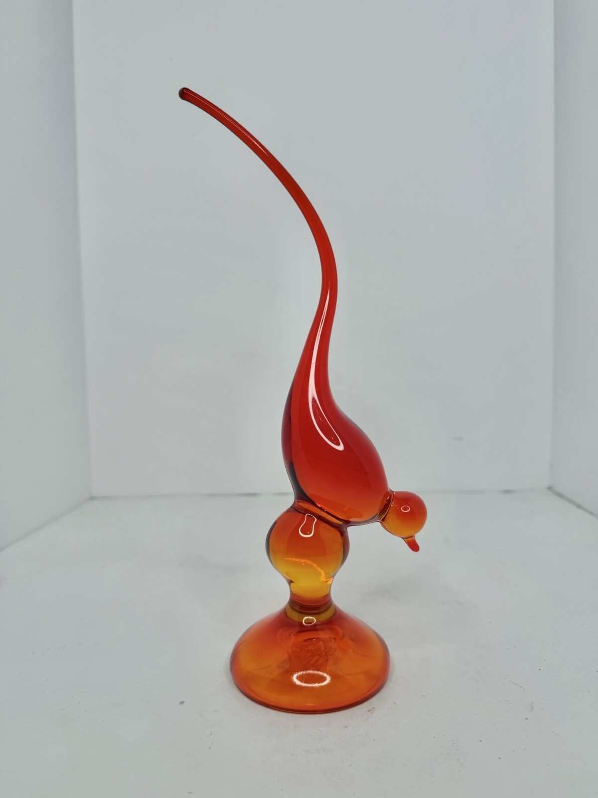 HTF Vintage MCM Viking Glass Persimmon XL Long Tail Bird 11” 1310 Stunning