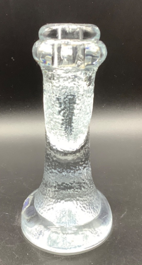 Nybro Crystal 3-Arm Candelabra, Textured Glass, Sweden, Paul Isling, 5.25”