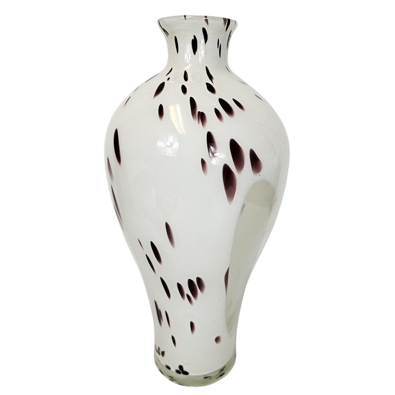 15″ Tall Handblown Vase Windowed Glass Speckled Purple Elegant Slim Mod Western