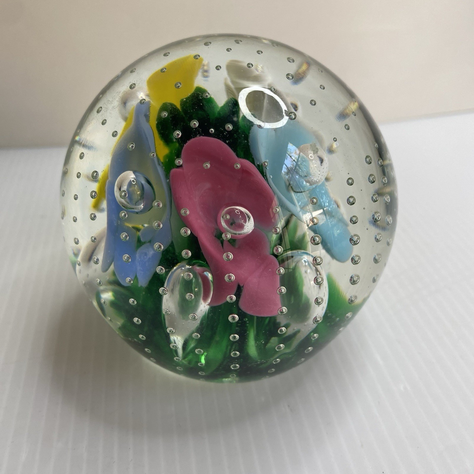 Vintage 1982 Maude and Bob St Clair Floral Paperweight Colorful Trumpet Flower