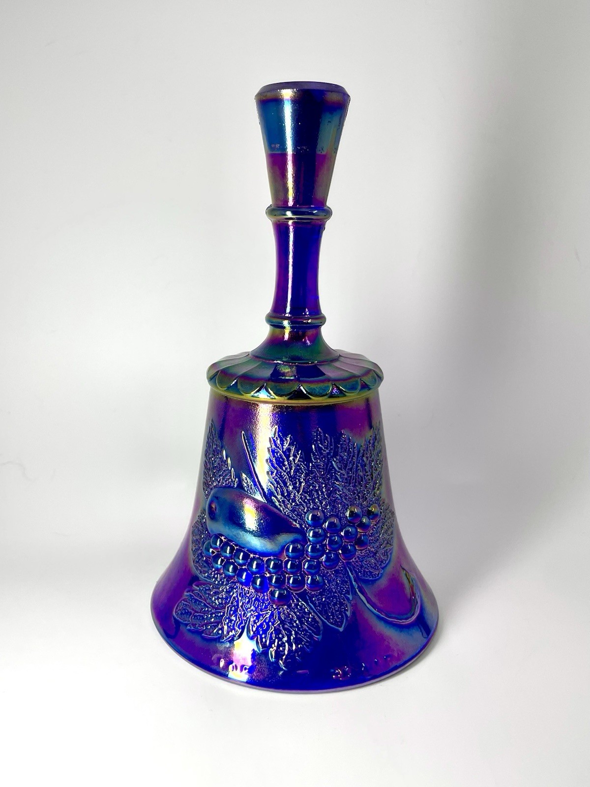 Signed Joe St. Clair Bicentennial Cobalt Blue Carnival Glass Bell 7”1776-1976
