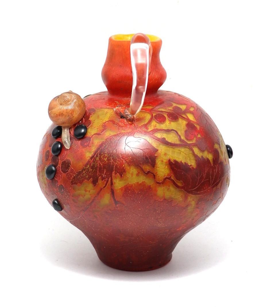 Daum Nancy “Grapes and Snails” Large Vase, Signed Vintage