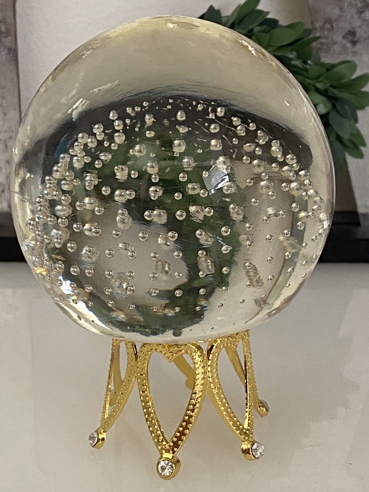 Vintage Art Paperweight Smoky Art Glass Round Orb with Bubbles MCM Rare Color
