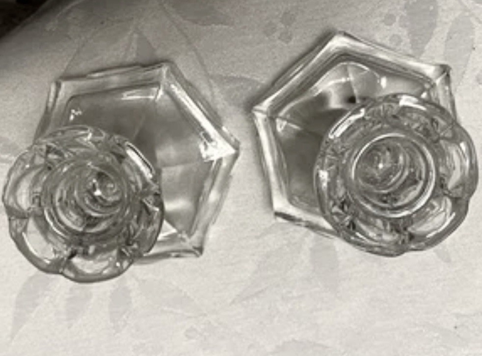 Fostoria Coin Glass – LIBERTY CANDLESTICKS Holders (2) – Clear