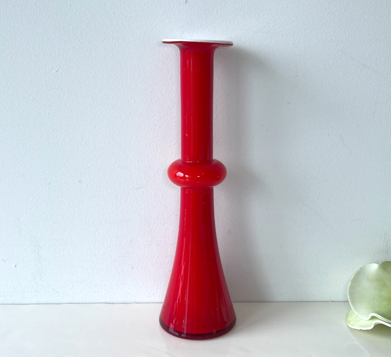 26cm Kastrup – Holmegaard Red Cased Glass Carnaby Vase by Per Lutken – Denmark