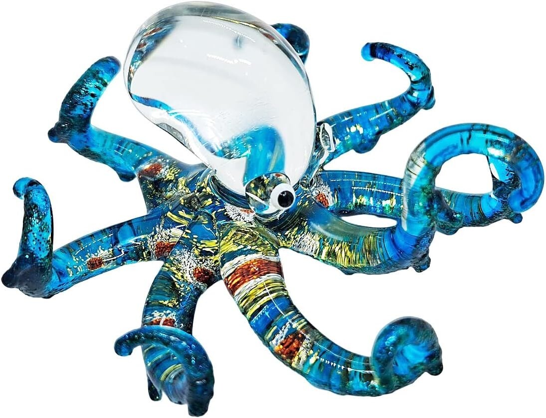 2⅜”L Blue Glitter Octopus Glass Squid Miniature Sealife Aquarium Animal Figurine