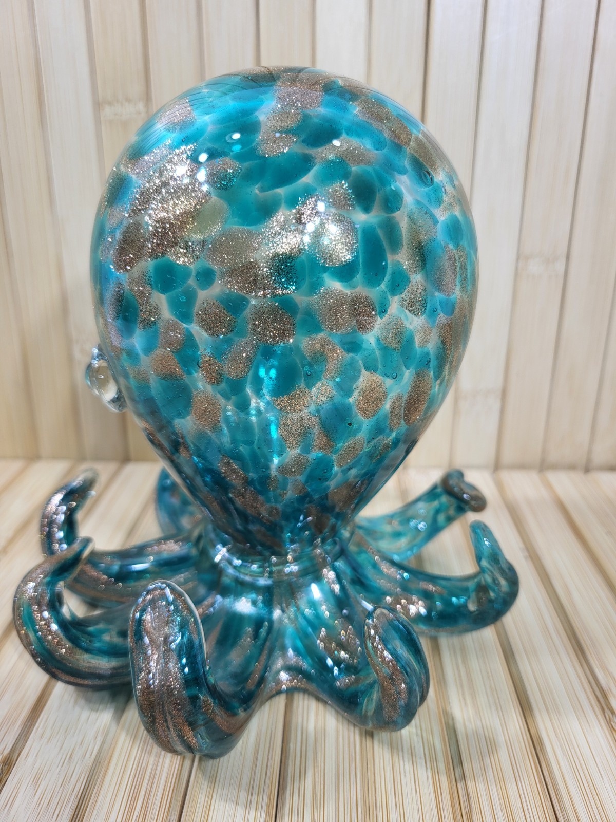 Handblown Octopus Glass Art Beautiful Aqua Blue And Brown Color Scheme