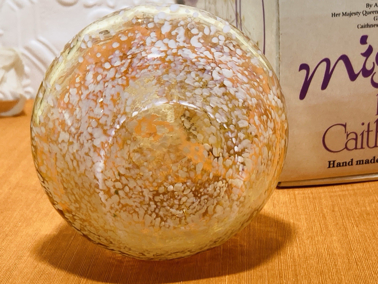 VTG Caithness Misty Glass Peach Handcrafted Scotland Vase 5″ Heavy