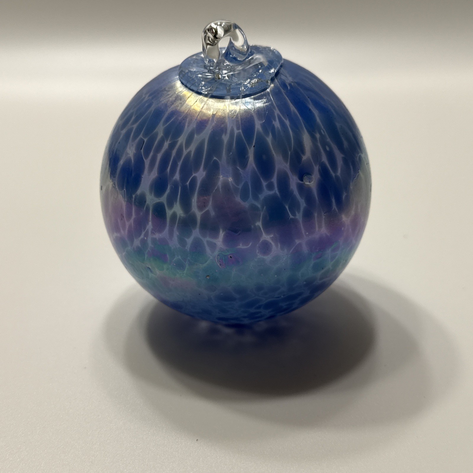 Glass Eye Studio Blown Glass Ornament Ball Blue Peacock Vintage