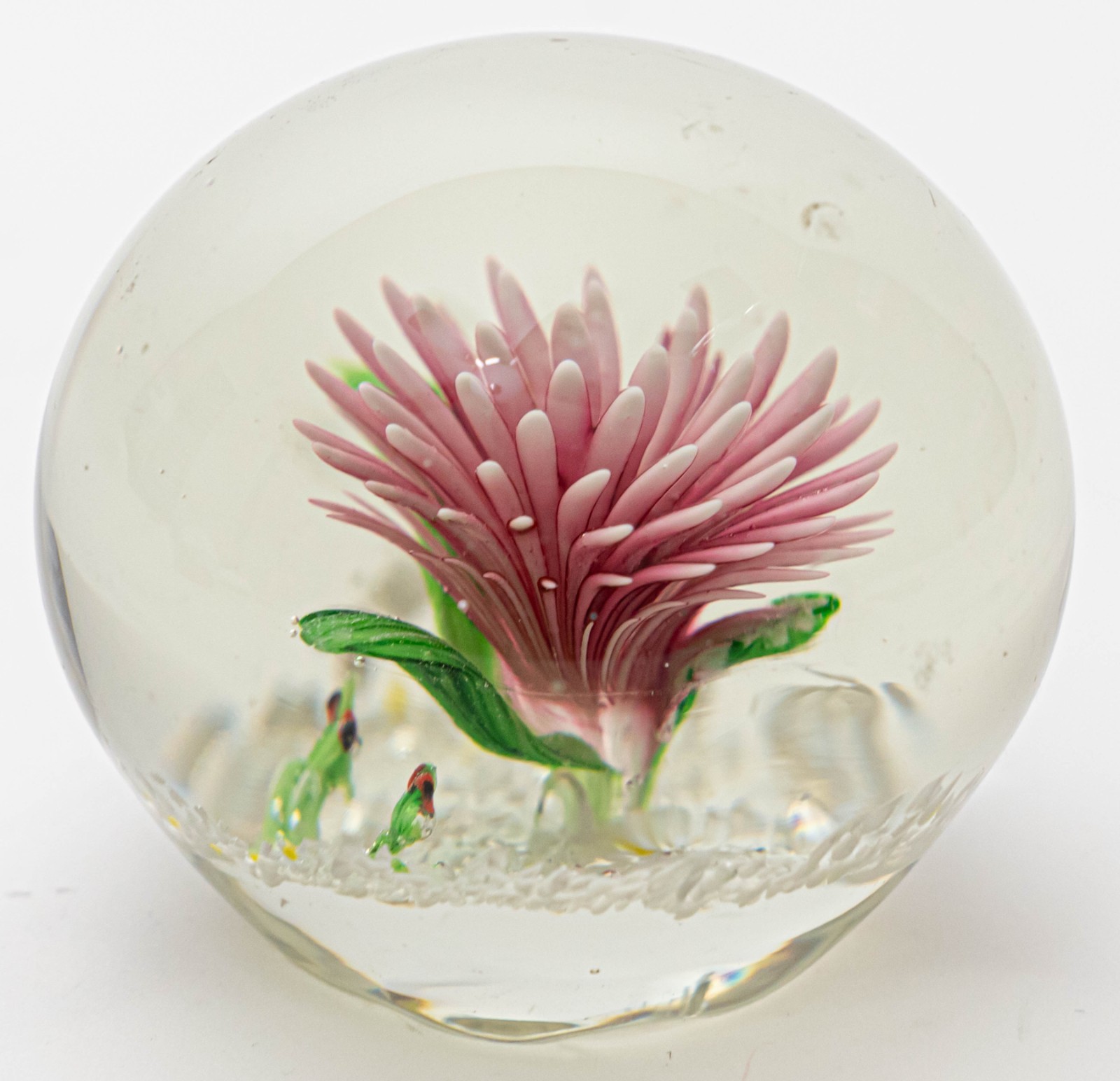 Vtg American Studio Glass Lampworked Floral Paperweight w/ Frogs, c. 1970s–1990s