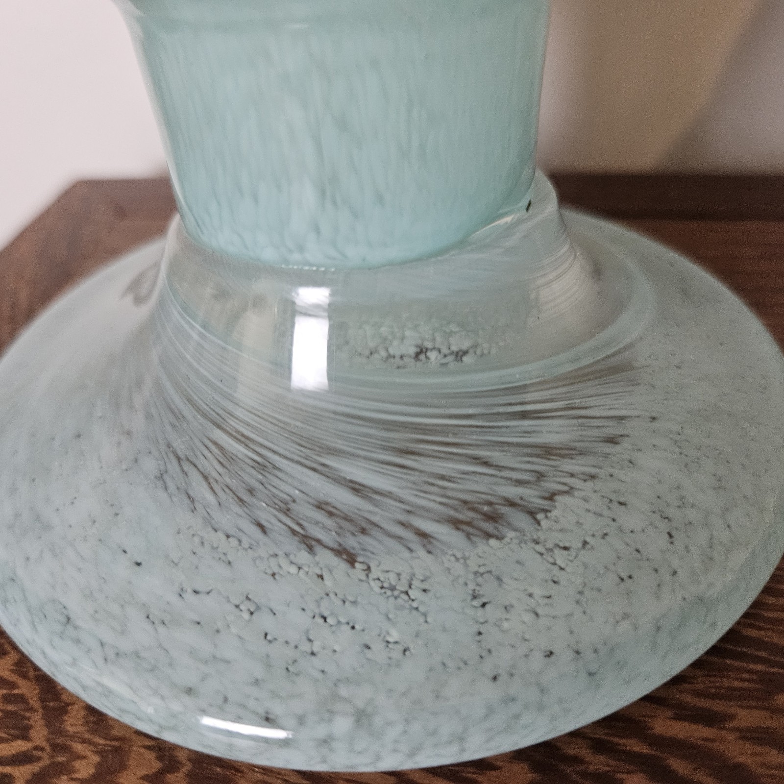VTG Handblown Footed 16in Seafoam Green Glass Art Vase Large Heavy 6lb Vase EUC