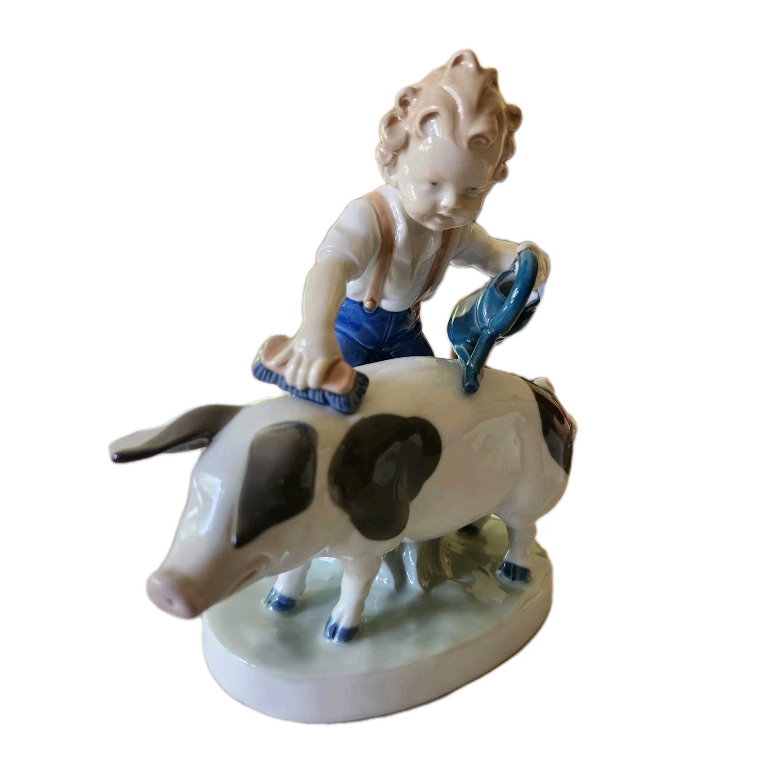BOY Washing Grooming PIG German Porcelain Carl Scheidig Grafenthal Graefenthal