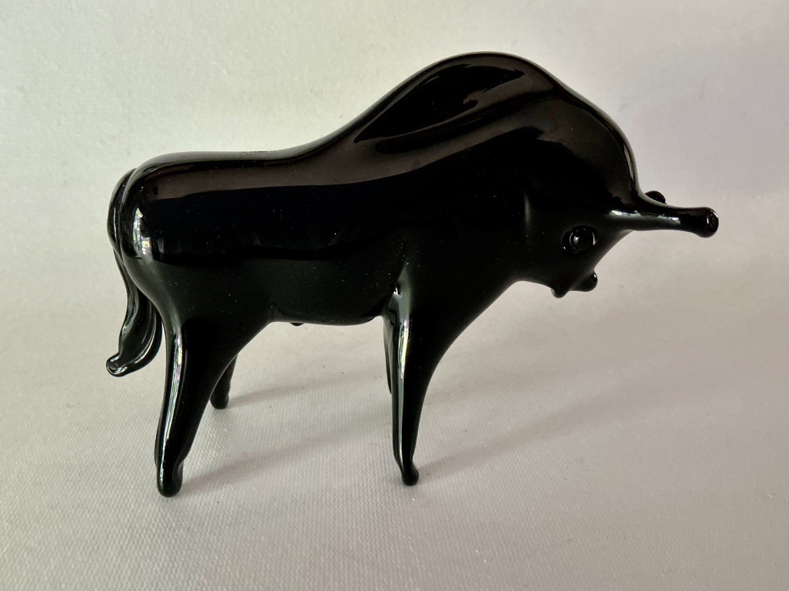 V NASON & C MURANO Art Glass Black Stylized BULL Sculpture Figurine Venice Italy