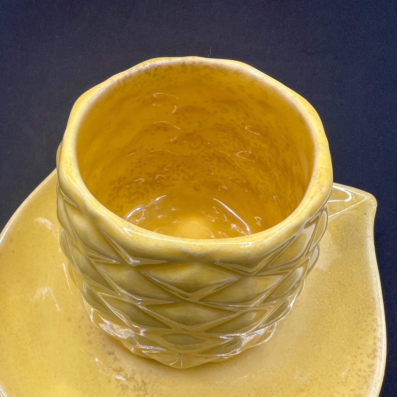 Redwing Art Pottery Yellow Pineapple Fruit Dish Vintage 1940s Leaf Serving Tray