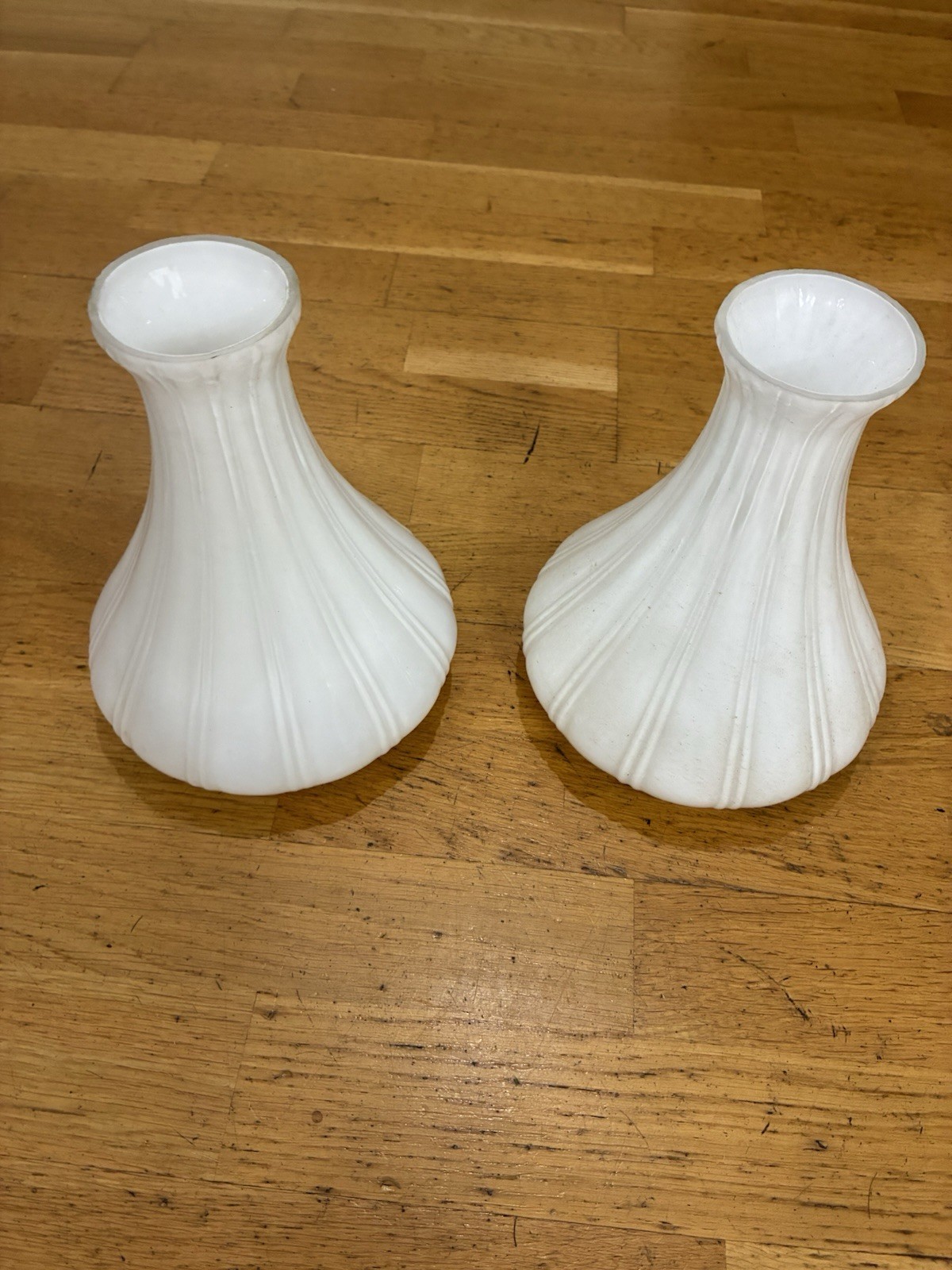 Vintage White Milk Glass Ribbed Gourd Decanter Vase Pair Made in China Mint