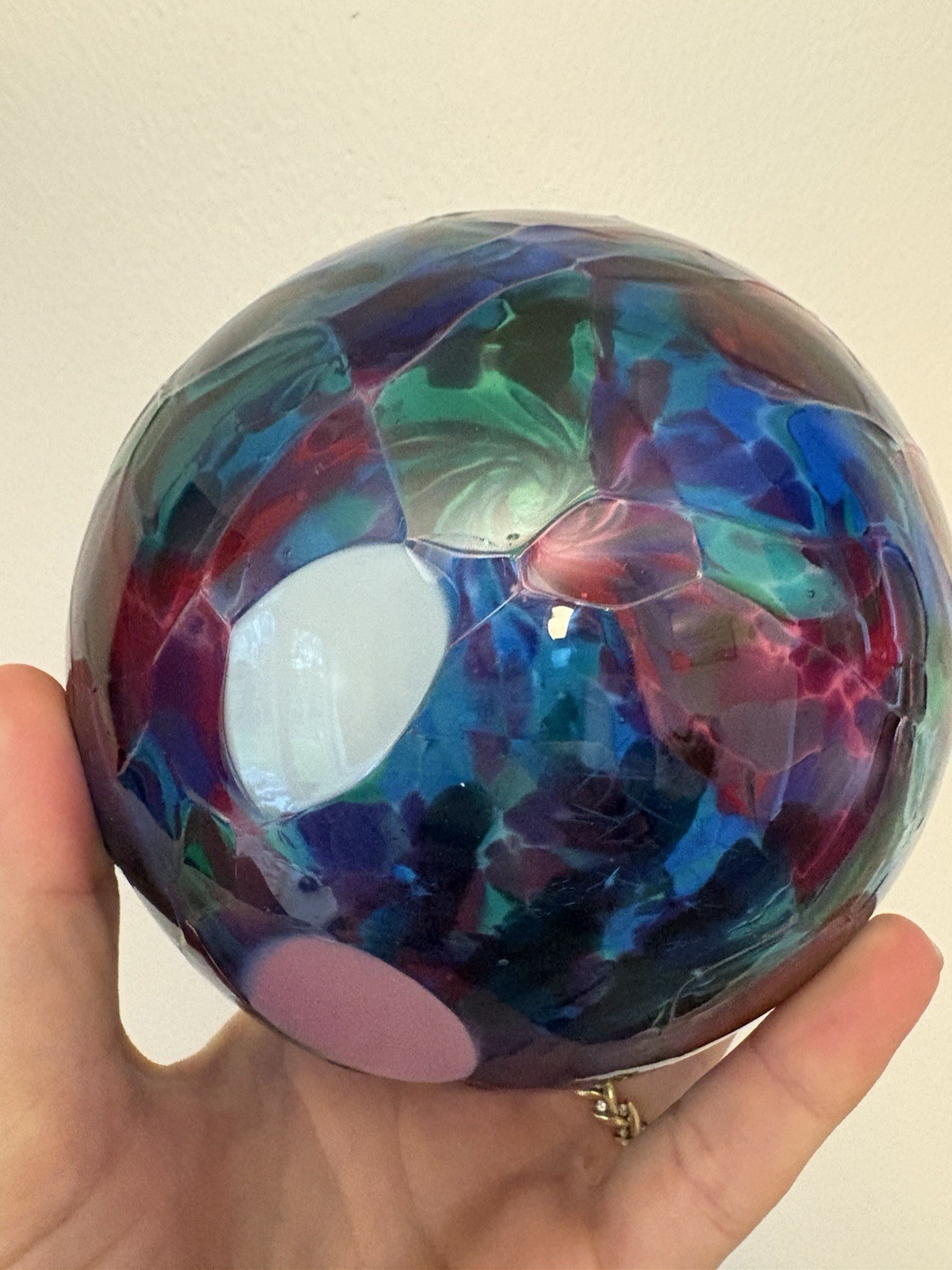 Kitras Art Glass Calico Ball Garden Ornament in Blue and Purple Friendship Witch