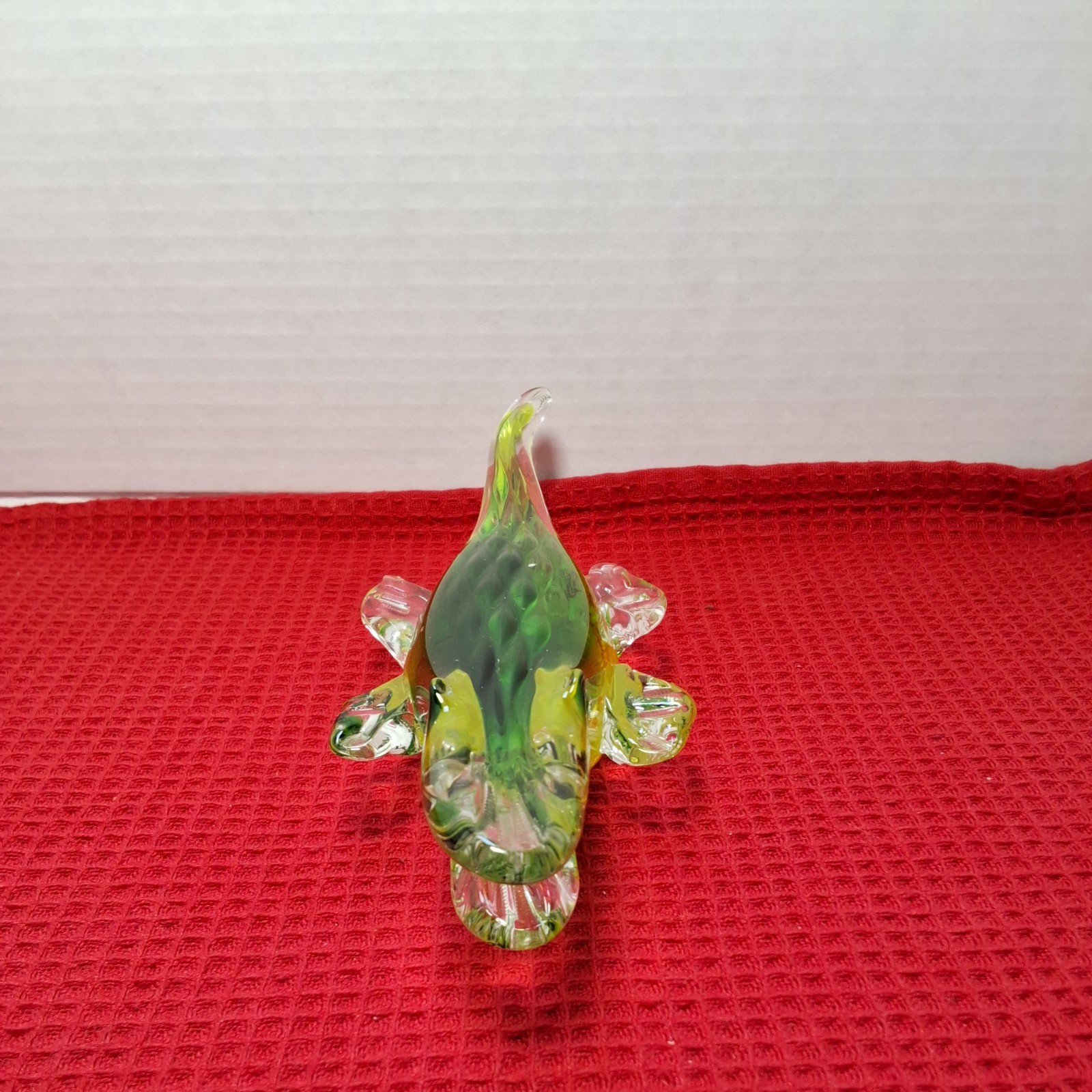Crocodile Alligator Art Glass Figurine 8″ Long Hand Blown Green, Yellow, & Clear