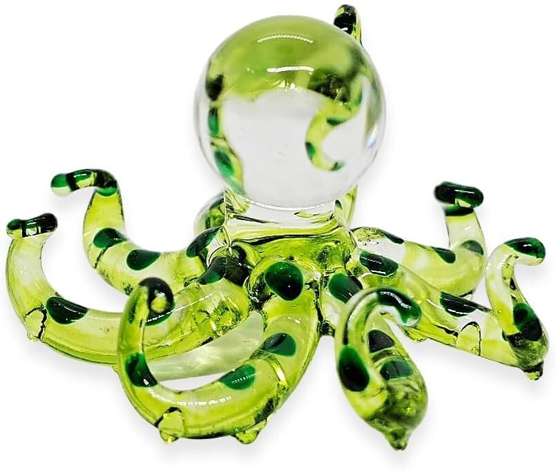2⅜” L Green Octopus Glass Squid Miniature Sealife Aquarium Decor Animal Figurine
