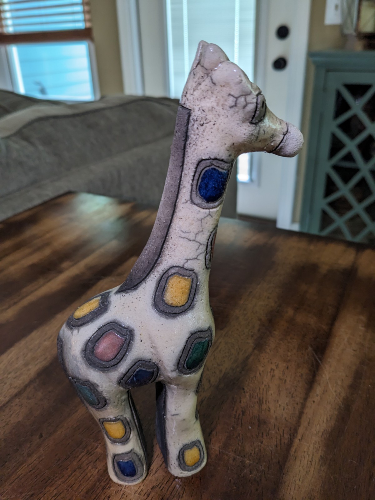 Vintage Pottery Giraffe South Africa Figurine Raku firing Stoneware 8.5″