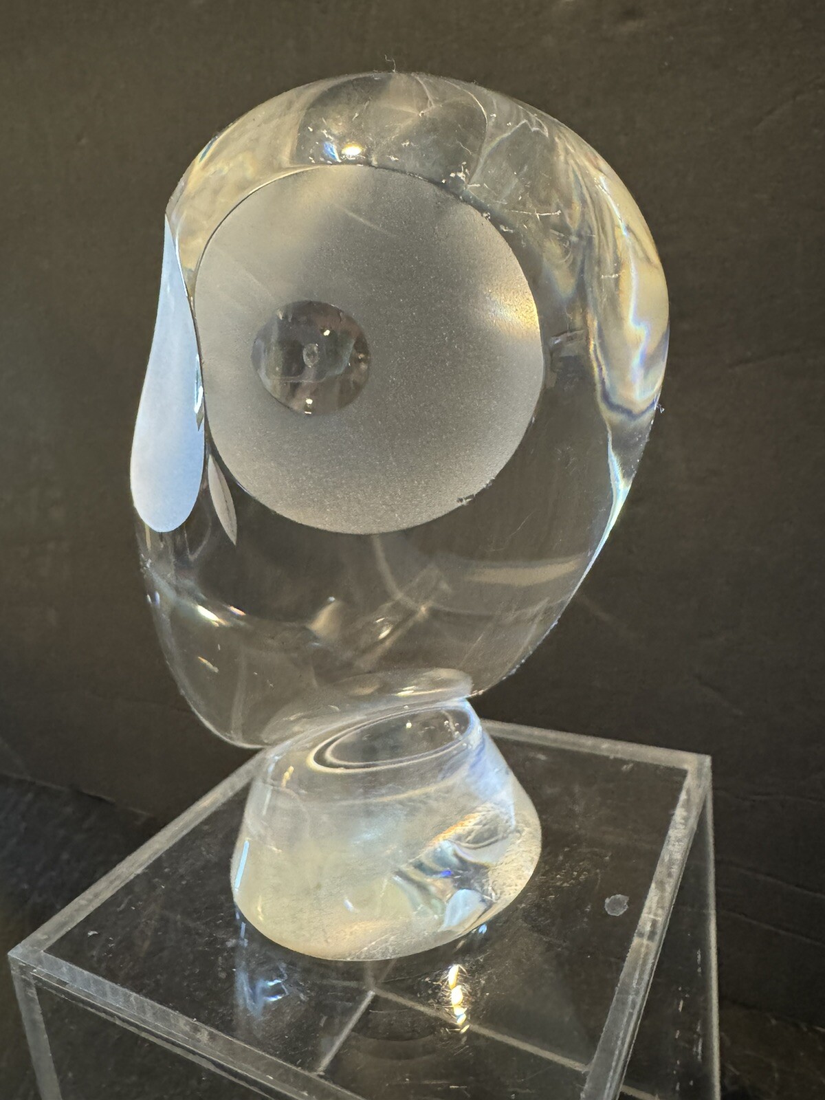 VTG Steuben Owl Crystal Paperweight Donald Pollard Large 5 Inch *chip*