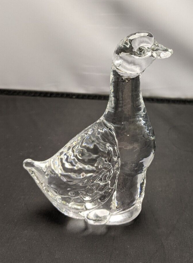 Crystal Duck Figurine Glass Paper Weight 4.5 Inches
