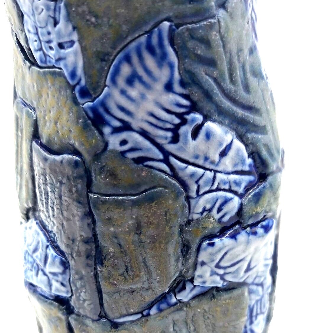 Patchwork Folk Art Pottery Vase Hand Thrown Textured Stoneware Vintage Rustic