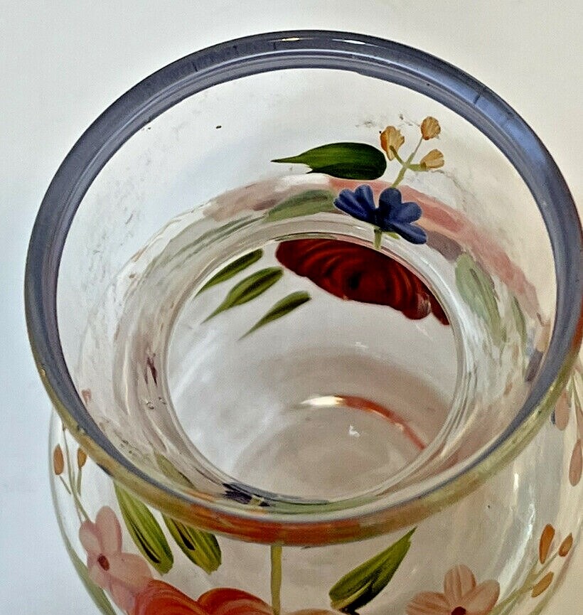 Vintage Small Hand Painted Floral Clear Glass Bud Vase 3 Inches Tall