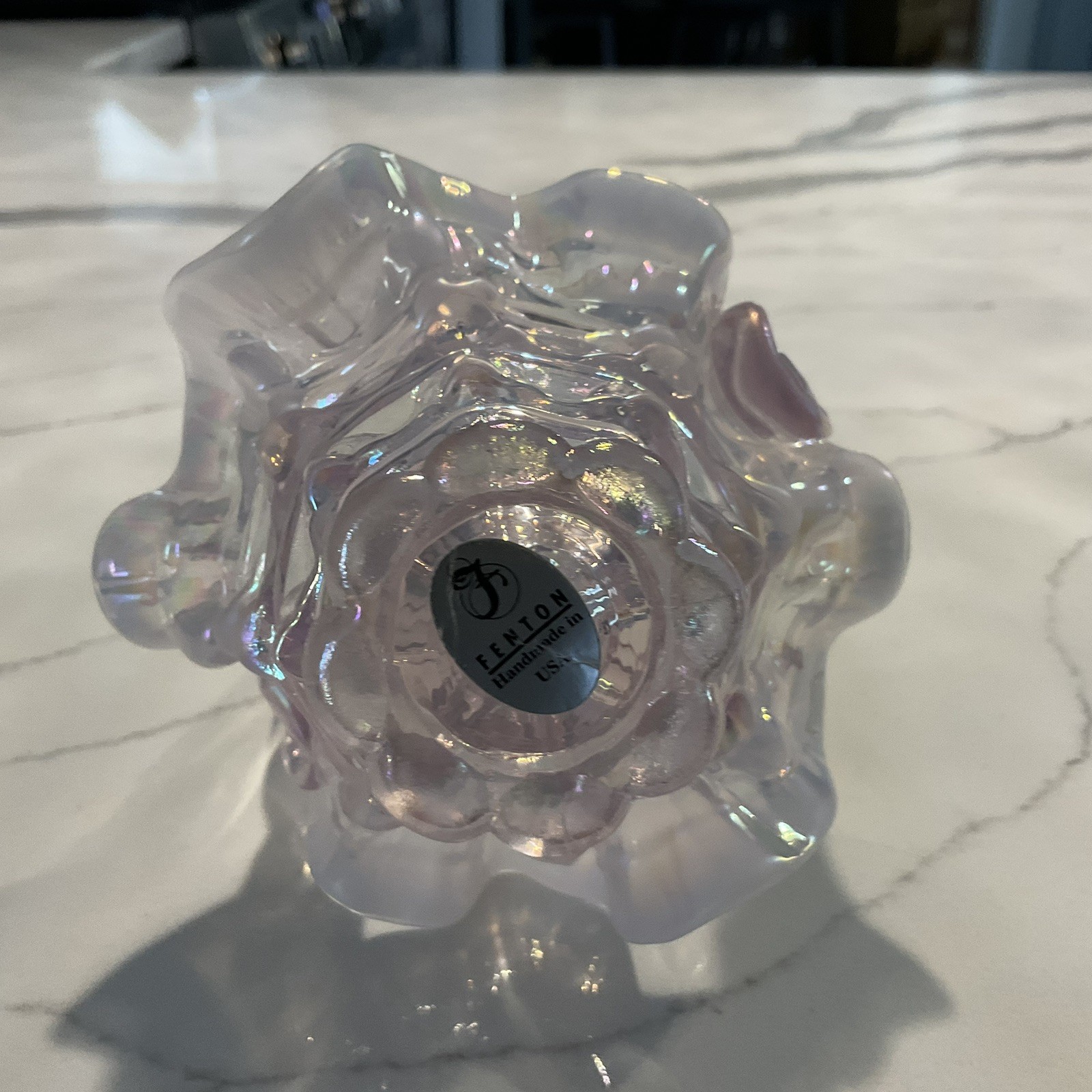 Fenton Pink Opalescent Iridescent Carnival Glass, Small Basket