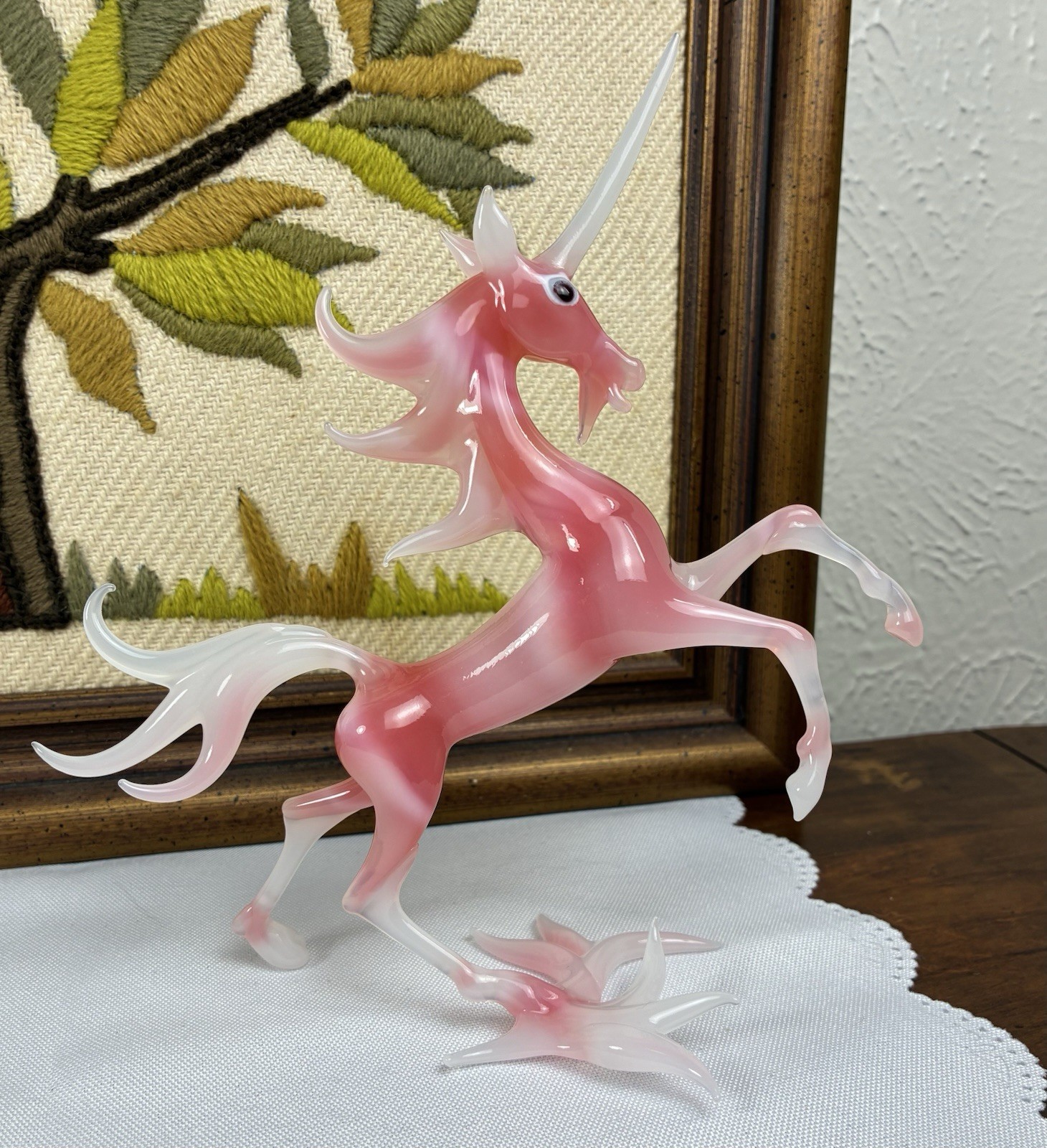 Art Glass Pink & White Swirl Pegasus Unicorn Figurine – Murano style
