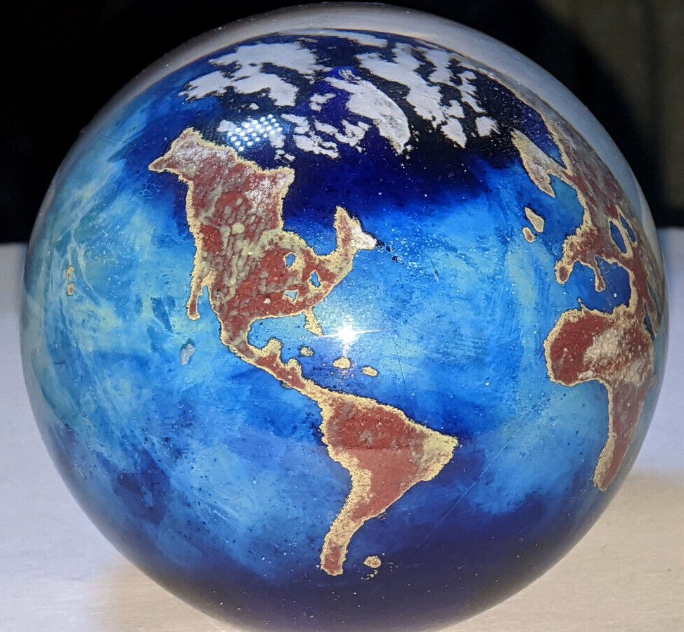 Beautiful 2001 Lundberg Studios Earth Globe Paperweight 3.25in.