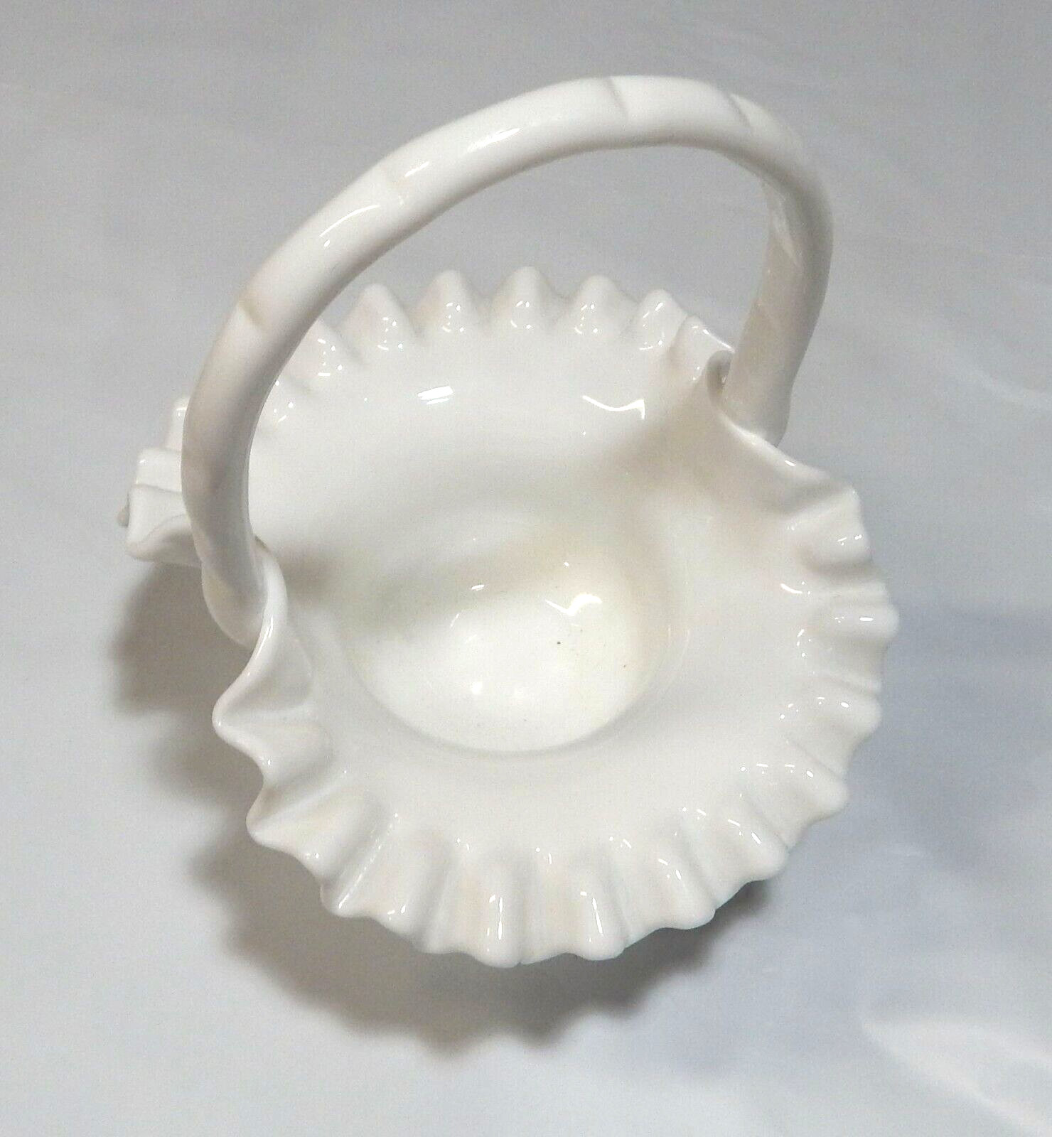 Vintage Fenton Milk Glass Basket 1955-1962 Thumbprint Design 8 1/4″