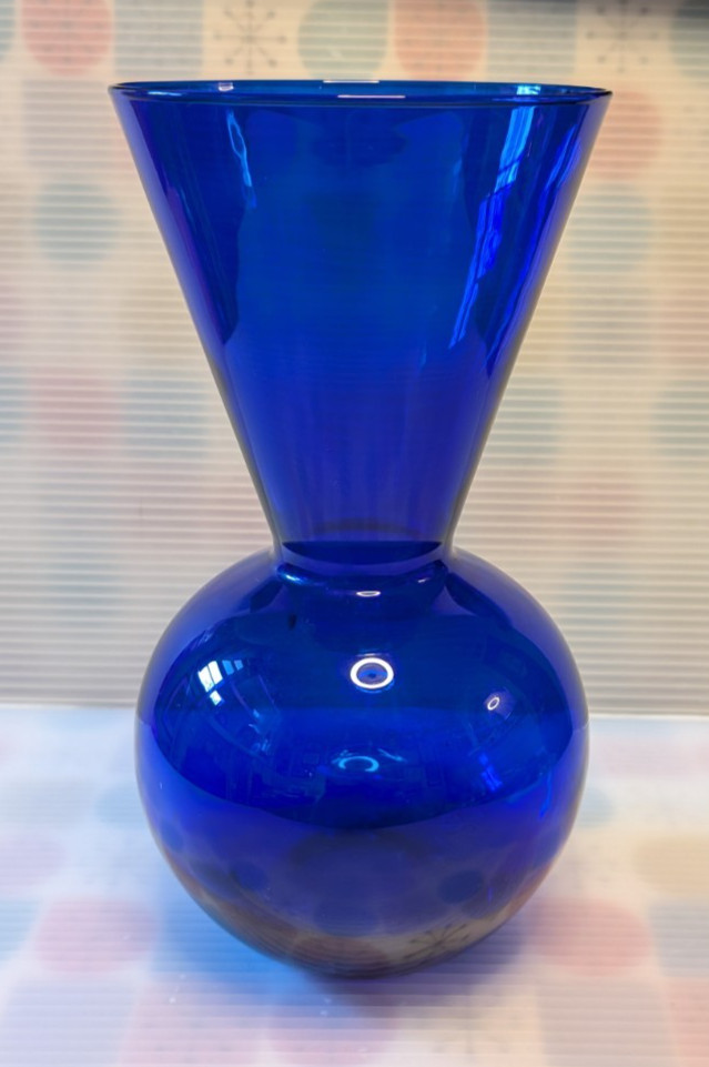 Vintage Inspired 12″ Cobalt Blue Pinched Neck Flared Glass Flower Vase