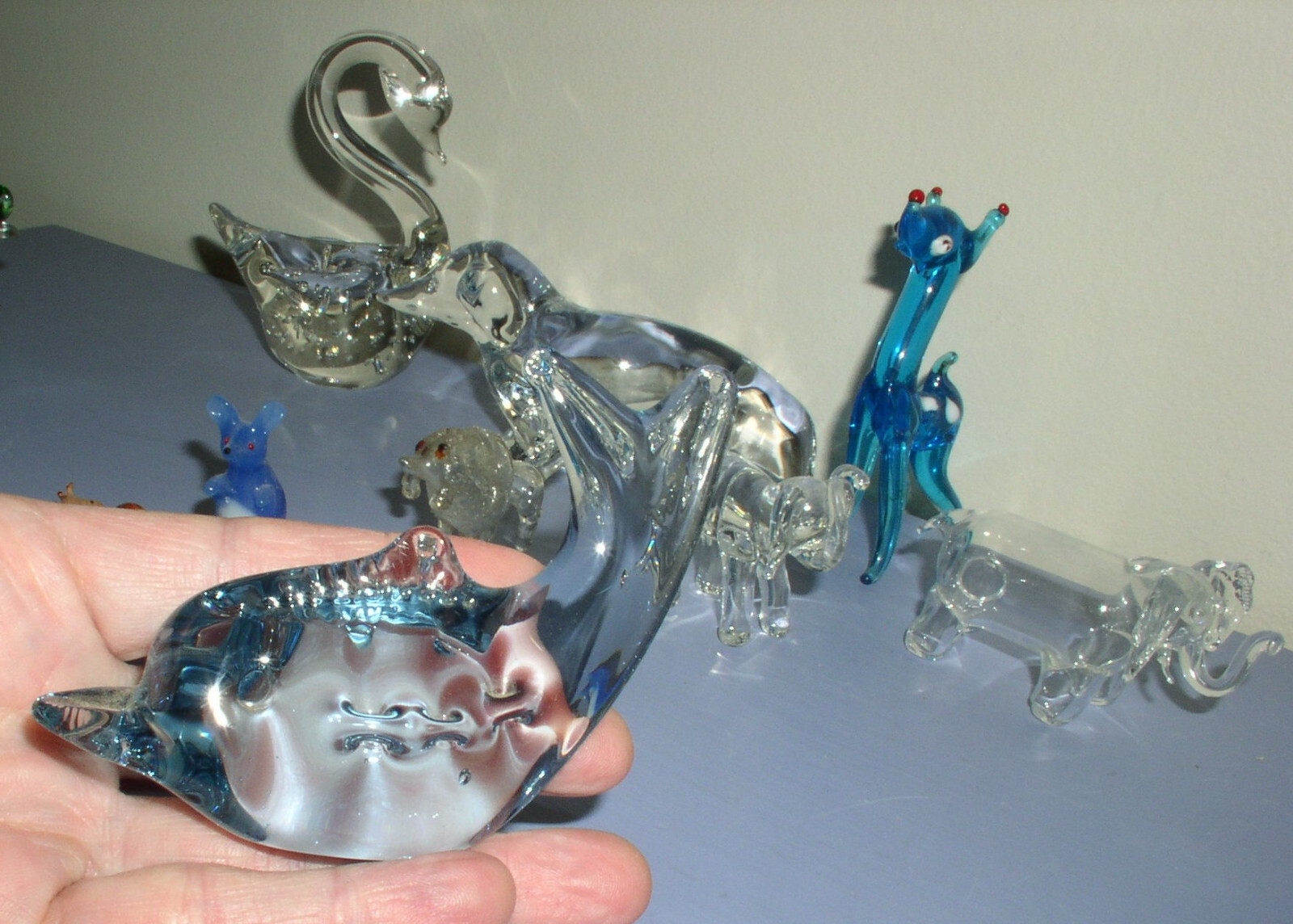 Vintage Lot 11 Glass Animals Handblown Dogs Whale Elephants Kangaroo Moose Deer