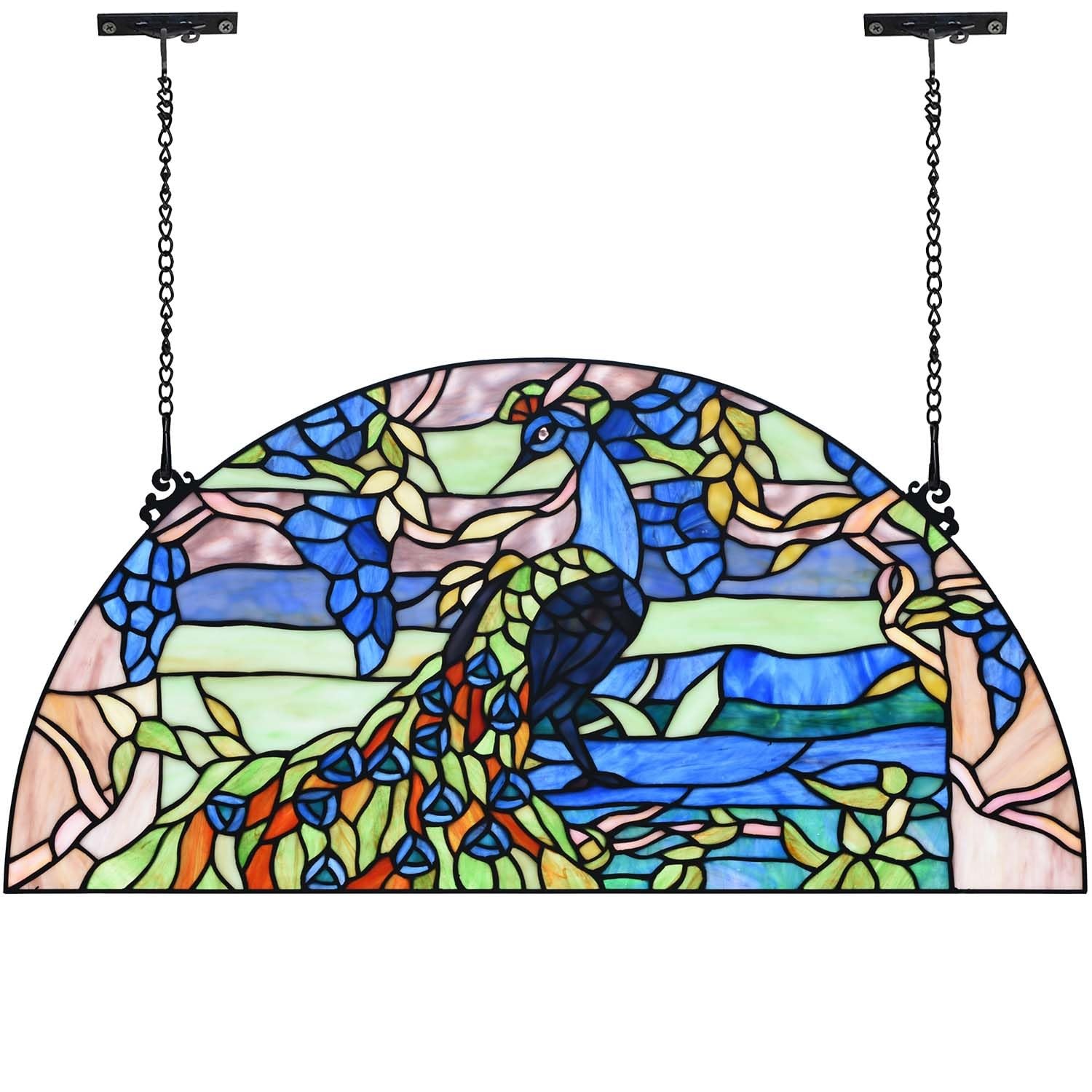 Bieye W10093 Peacock in Garden Tiffany Style Stained Glass Window Panel for H…