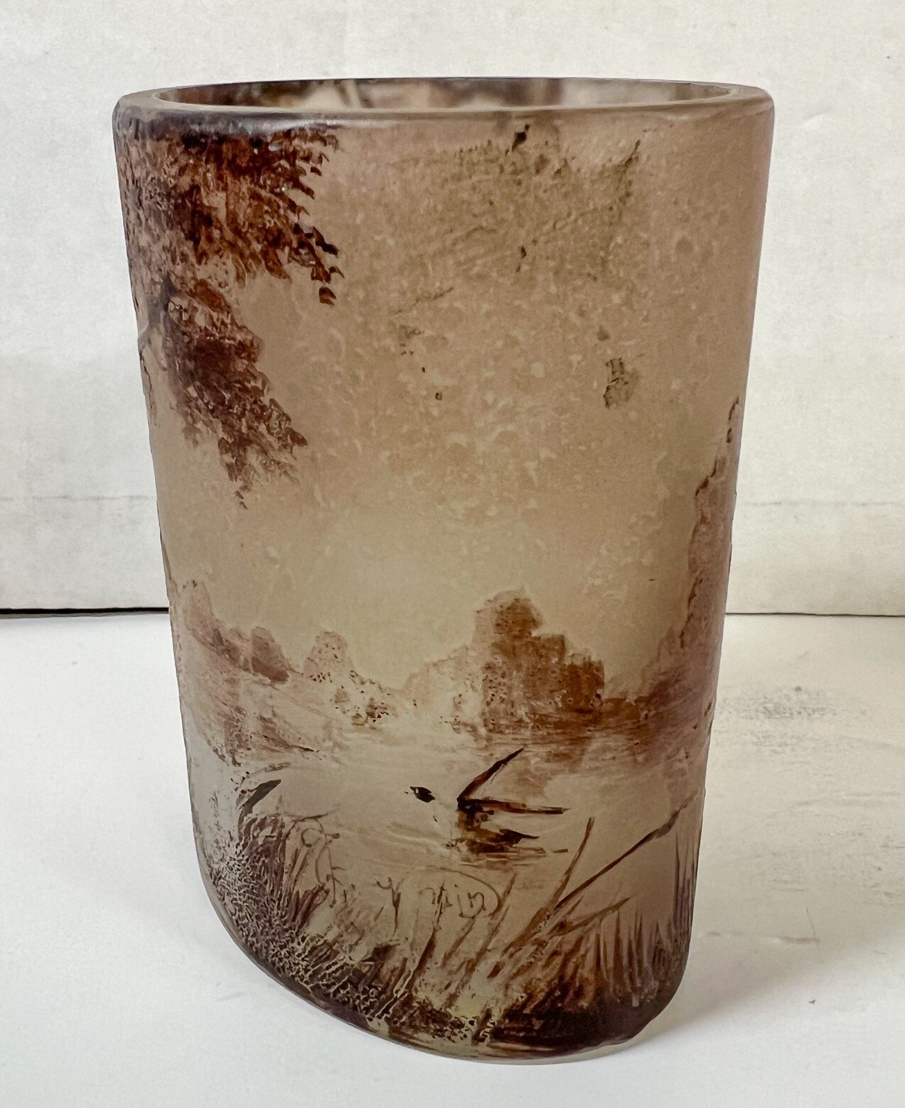 Thouvenin French acid-etched glass vase hunting scene c1900