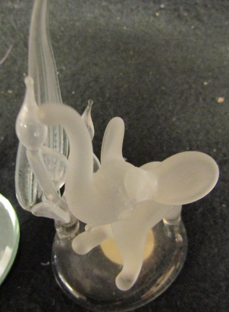 Set of 3 Frosted Glass Elephants Mirror Bases – Rose, Diamond, Blown Glass Plant