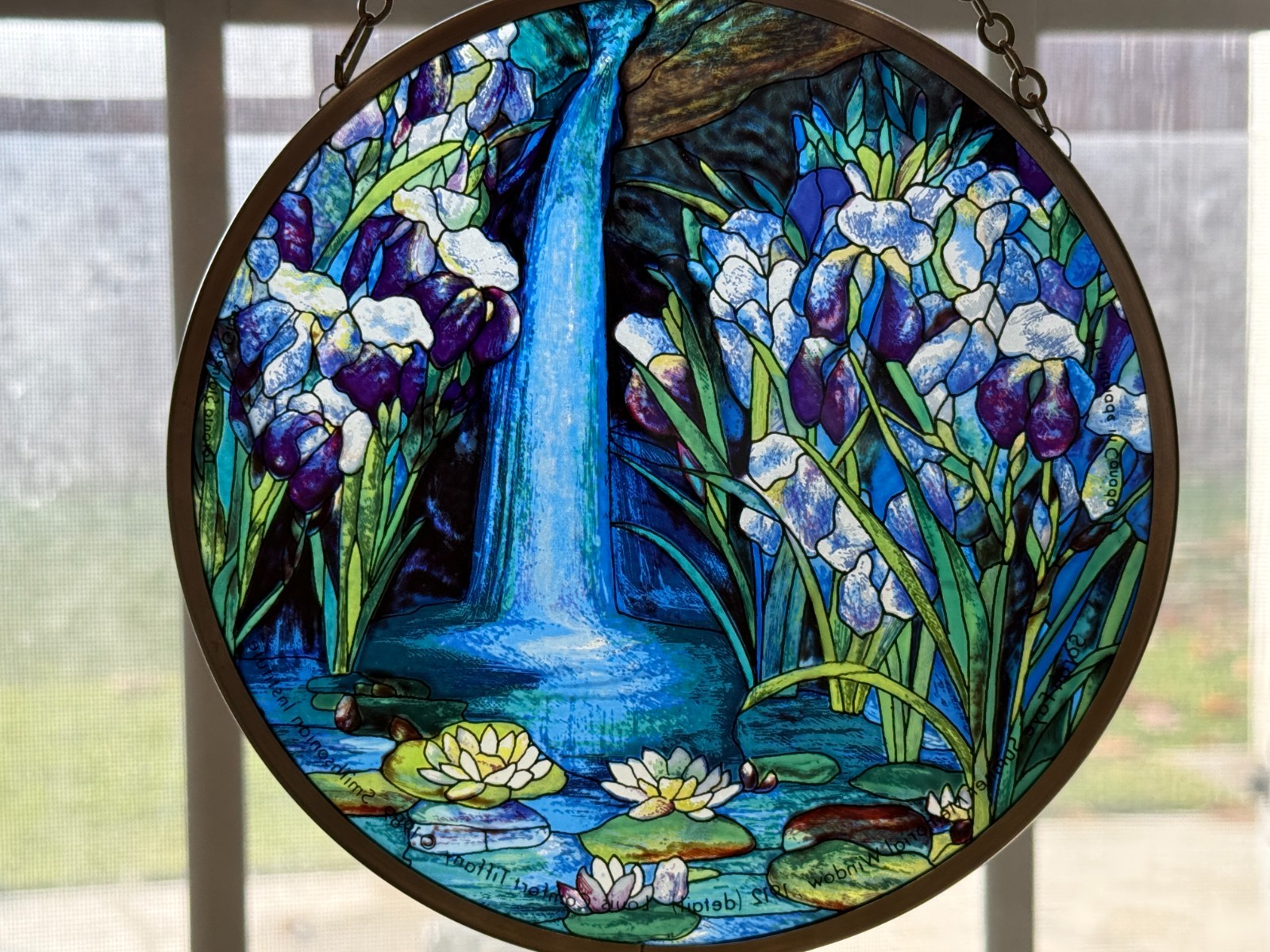Louis C. Tiffany 1989 Toronto Stained Glass Suncatcher Waterfall Iris 6.5”