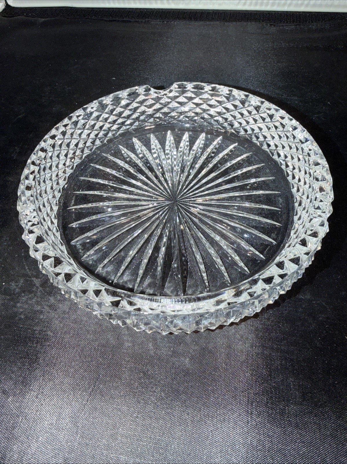 Vintage MCM Crystal Cut Glass 6″ Ashtray Cigarette Cigar Very HEAVY