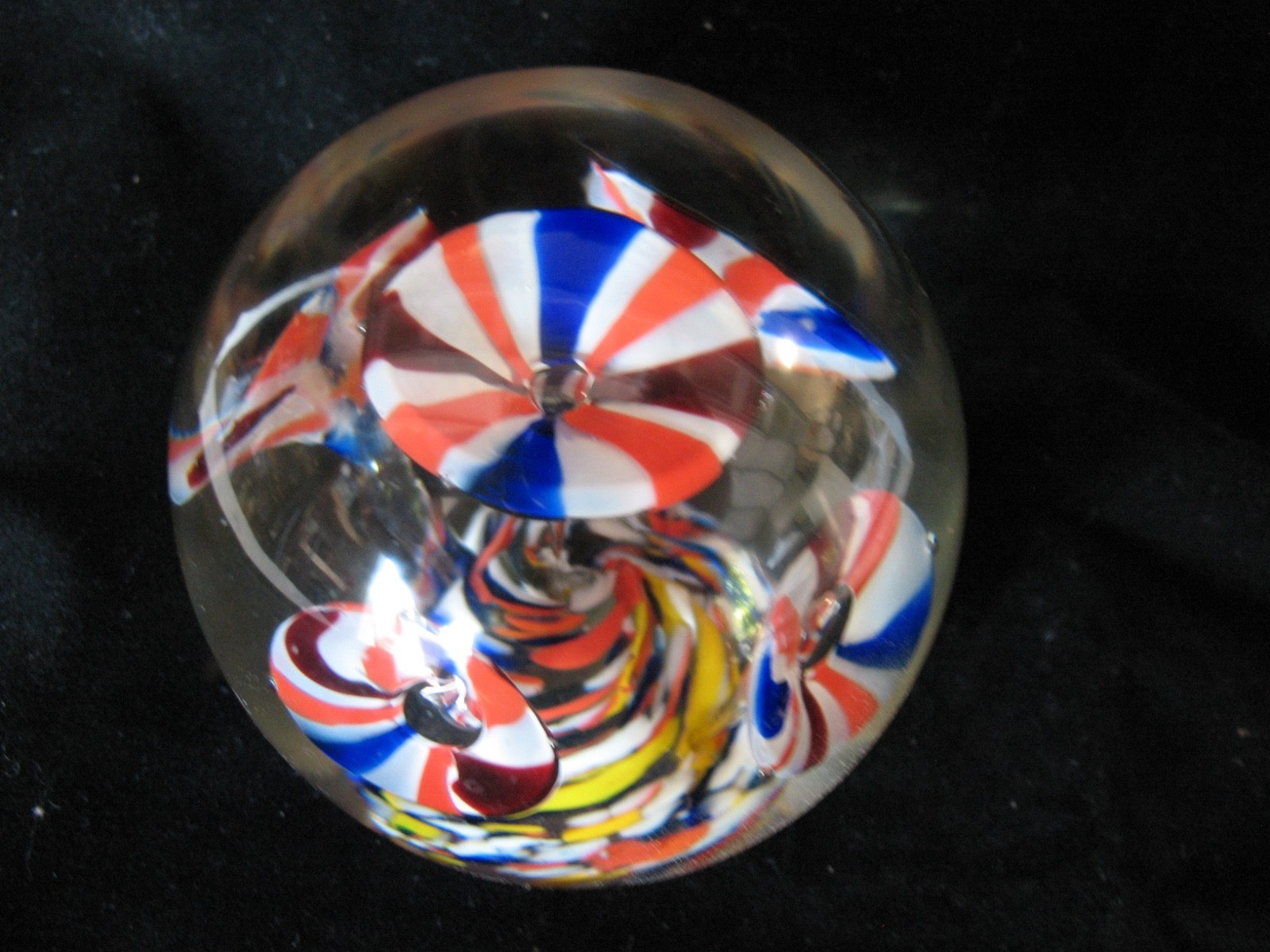 Vintage Red White and Blue Trumpet Art Glass Paperweight Solid Heavy