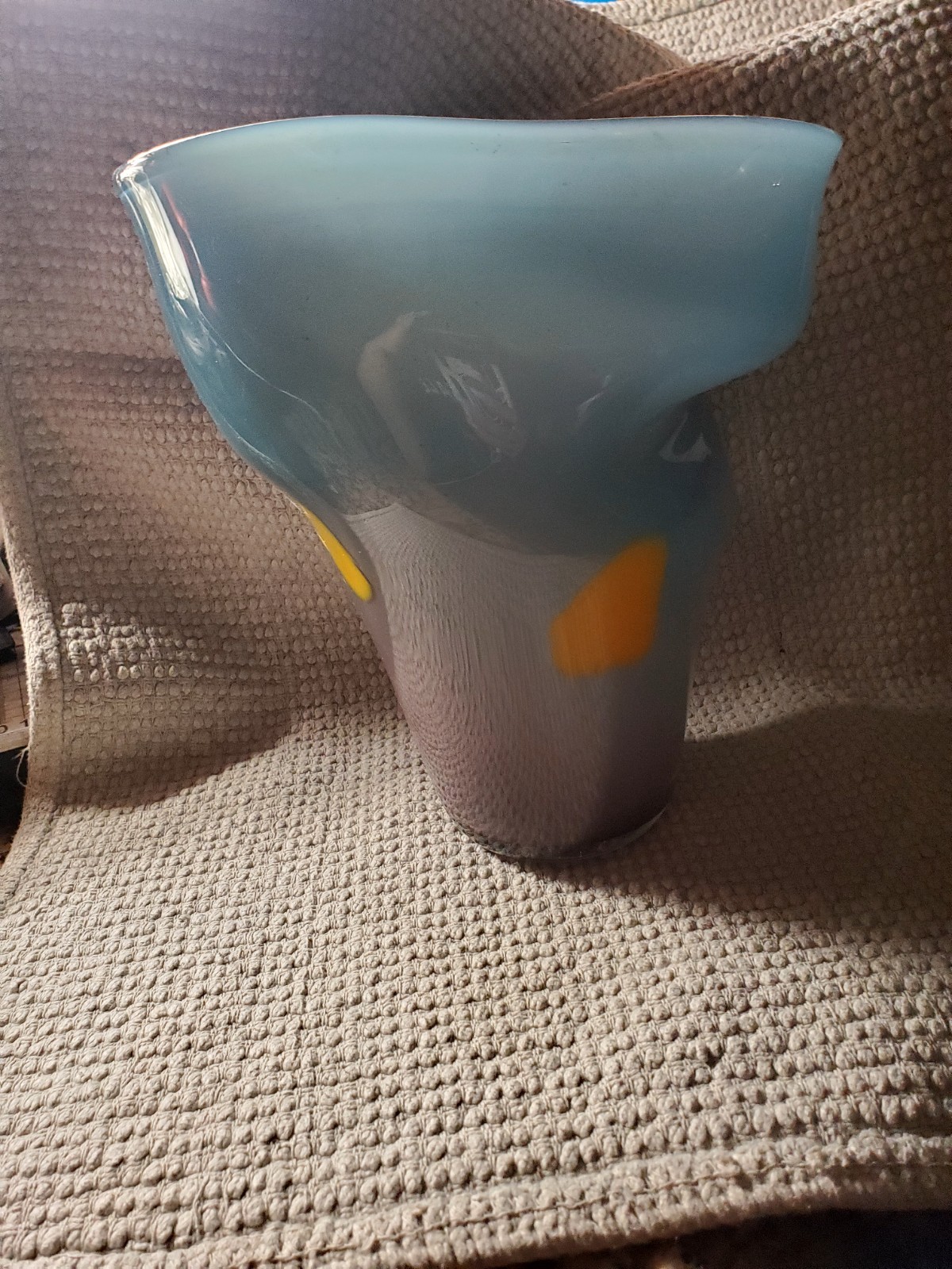 Blue Purple Yellow Swirl Art Glass Vase, Abstract Decorative Glossy Finish