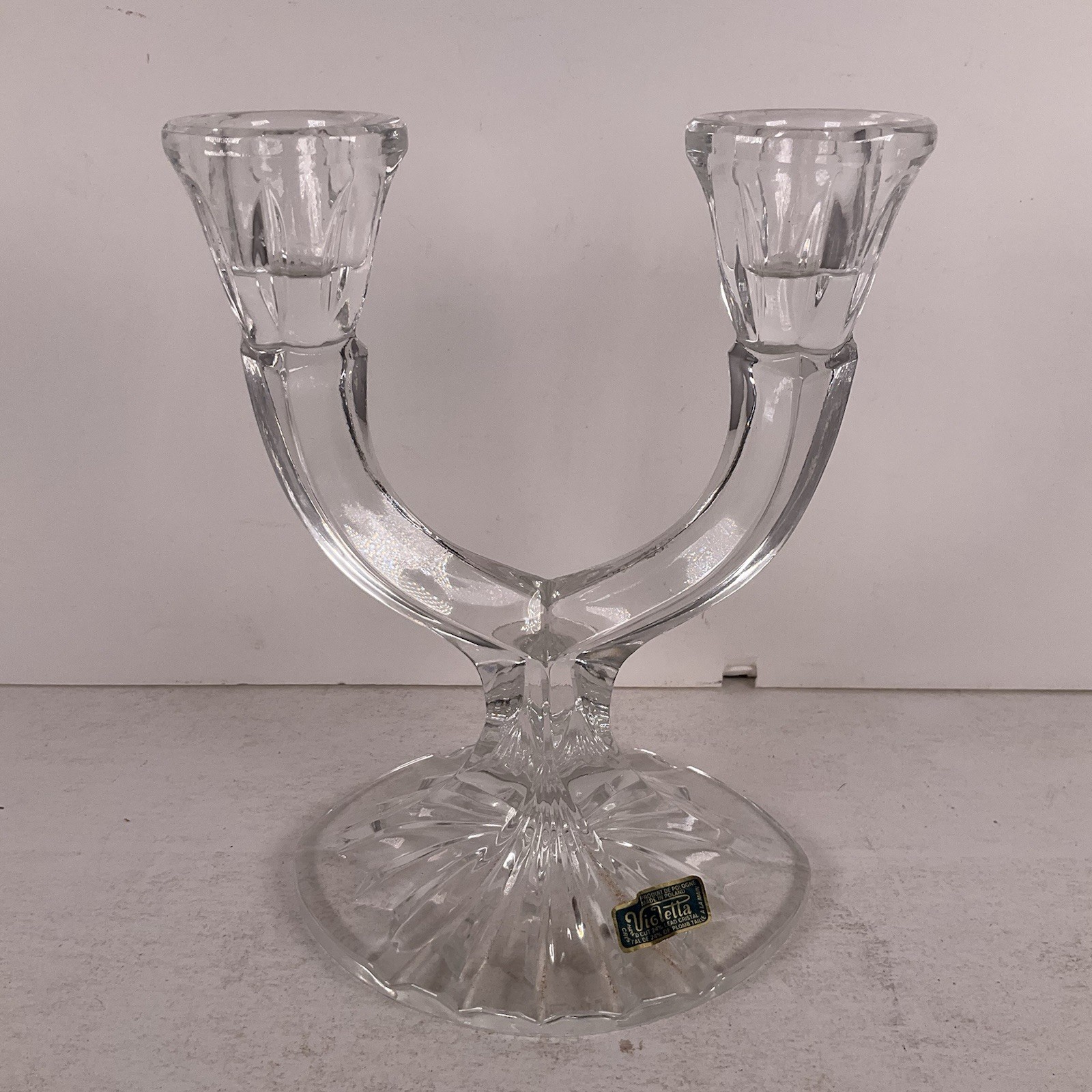 Vintage Violetta Twin Double Arm Candle Holder 24% Lead Crystal Made in Poland