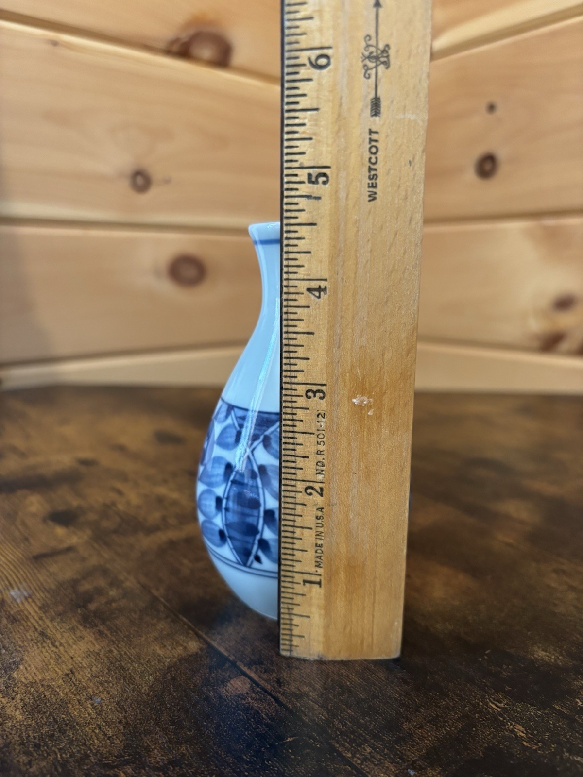 Blue Tonal Japanese Flower Floral Small Mini Bud Vase Approx 4.75 Inches