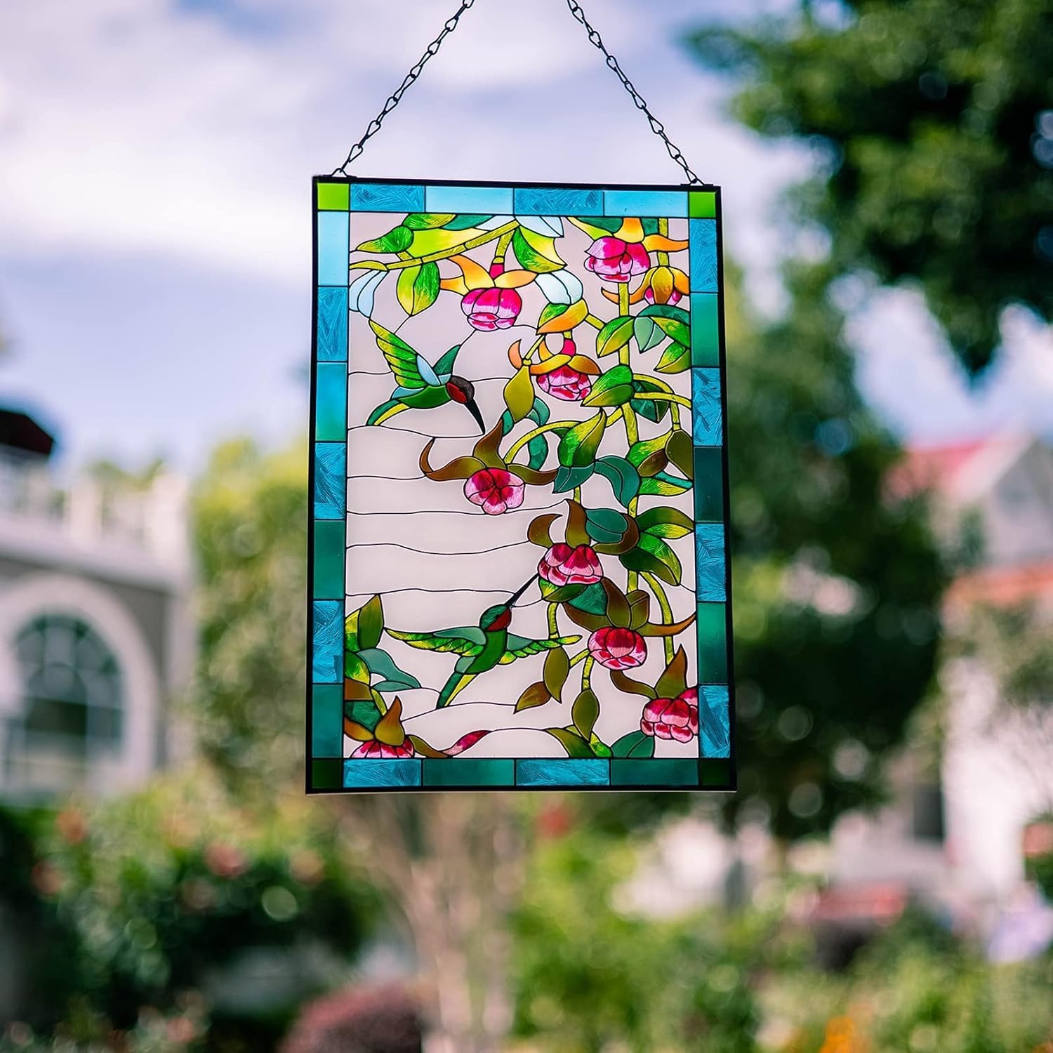 Hummingbird Stained Glass Window Hanging Suncatcher Panel for Wall Window Decor