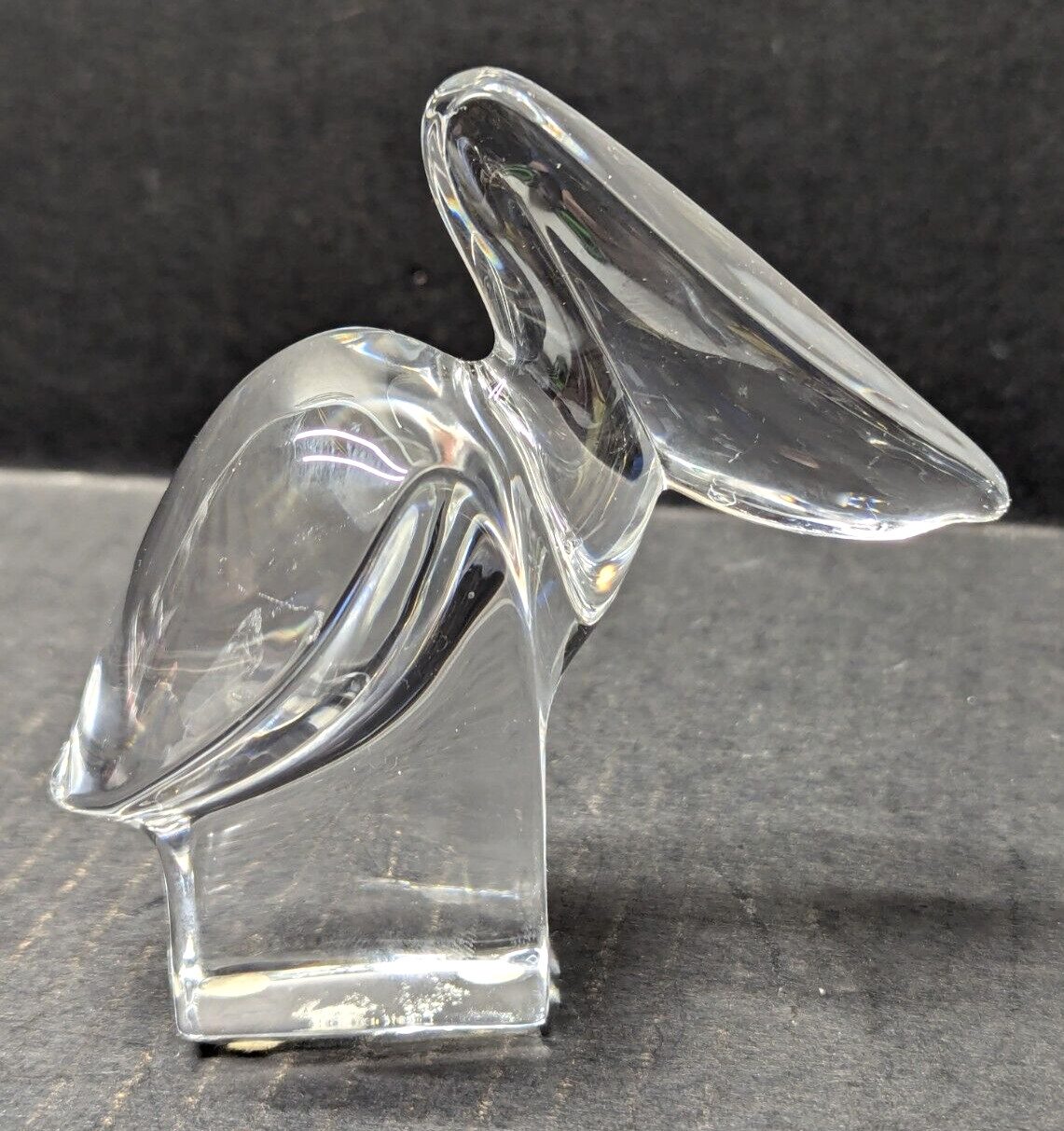 Orrefors Sweden Crystal Pelican Artist Signed Figurine 4.25″H x 4.5″L x 2.25″W