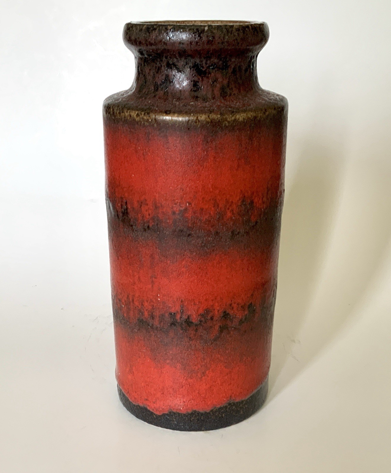 Vintage Modern Red Fat Lava Vase Scheurich West Germany Ceramic 203-22