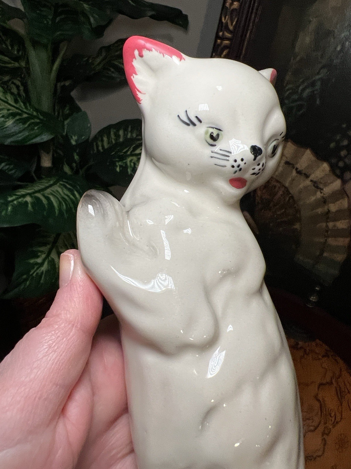 Vintage MCM Ceramic Climbing Cat Wall Art Eyelash Pink Ear Tips Camark Style