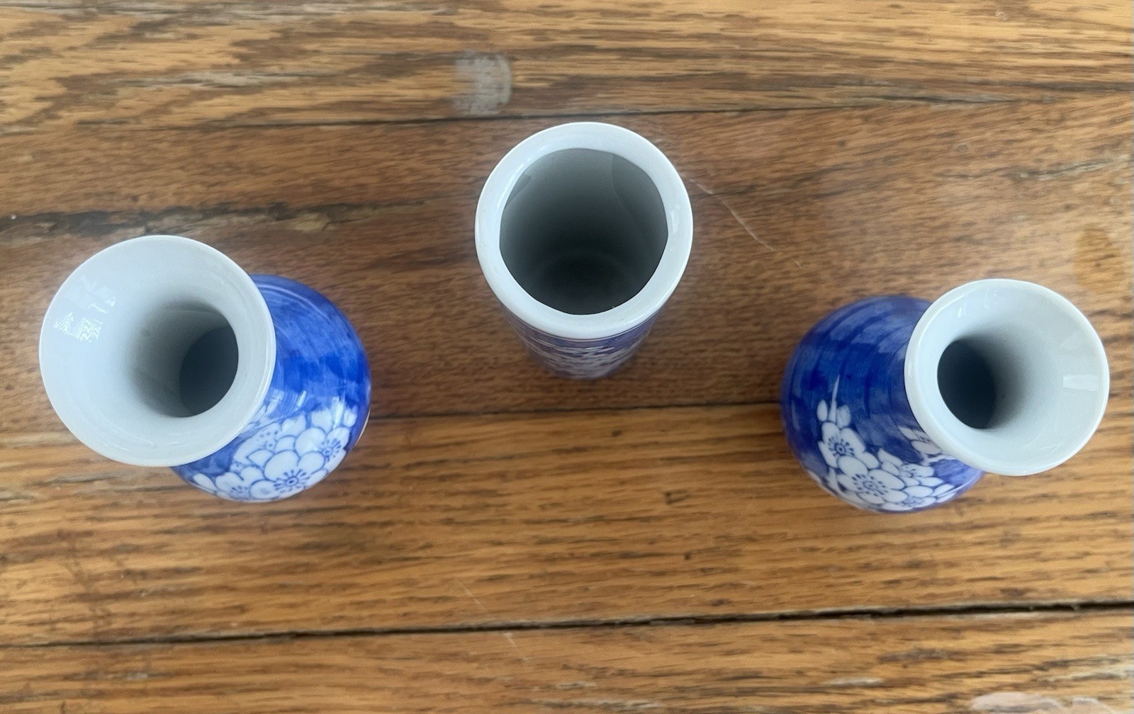 Set of three vintage Chinese miniature porcelain bud vases