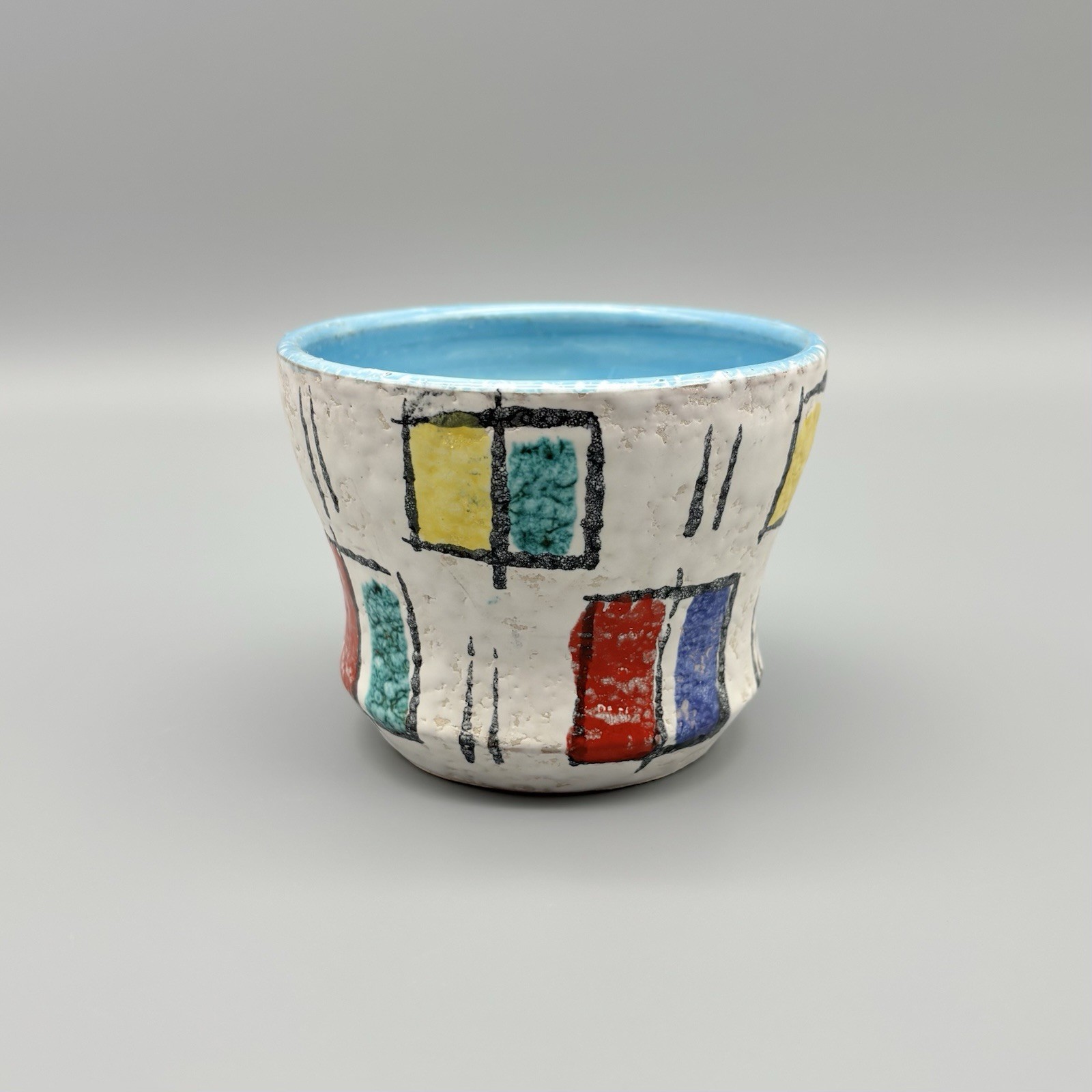 MCM Italian Pottery Colorblock Geometric Mondrian Style Textured 4.25″ Planter