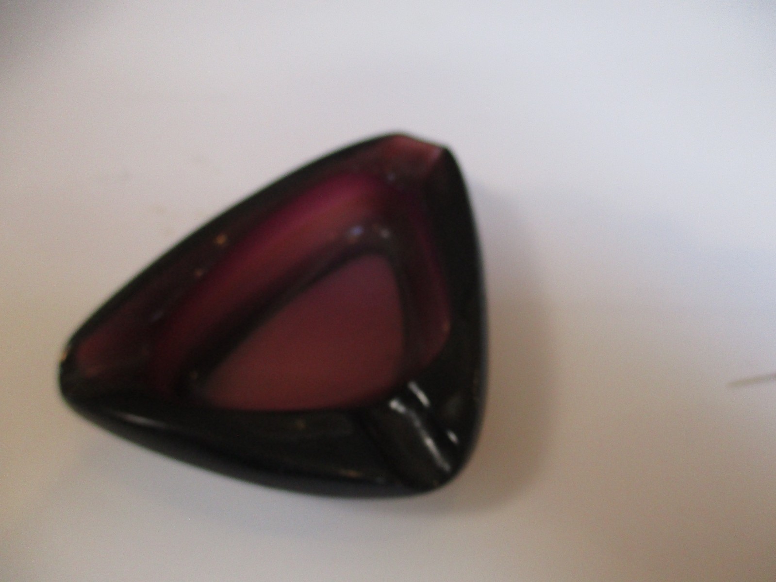 1- Mid-Century Amethyst Purple Small Glass Ashtray Triangle/Ameoba 3″