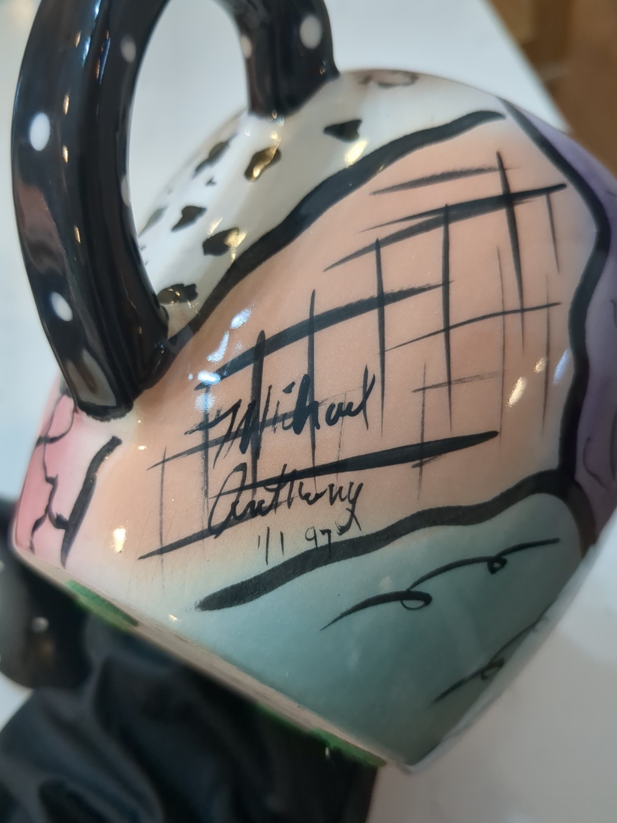 MICHAEL ANTHONY POST MODERN STUDIO ART POTTERY Tea Pot 10” VASE Black Sculptural
